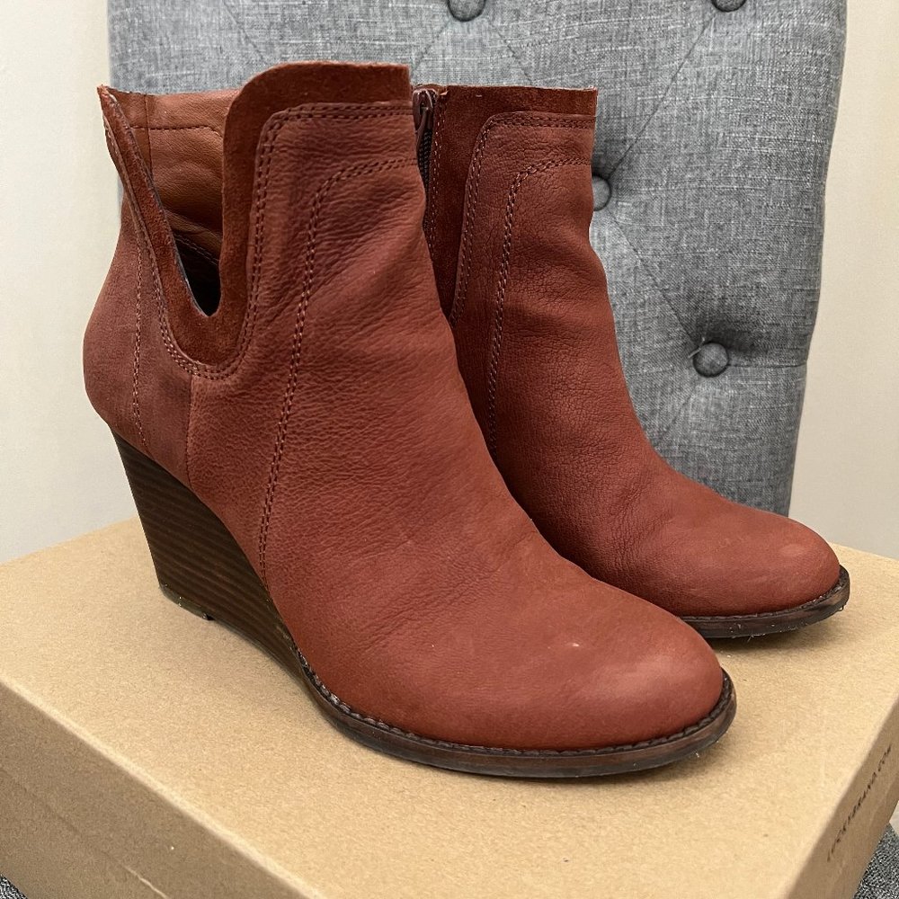 Lucky Brand "Yenata" leather wedge booties